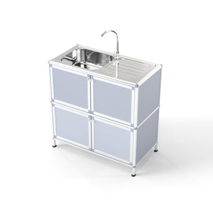 English Elm Utility Sink Station with Stainless Basin Rotating Faucet and Waterproof Storage Cabinet W3895P460814