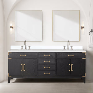 English Elm Black Oak Double Bath Vanity – 80” Wide, Elegant Storage Solution For Modern & Transitional Bathrooms B2731P260960