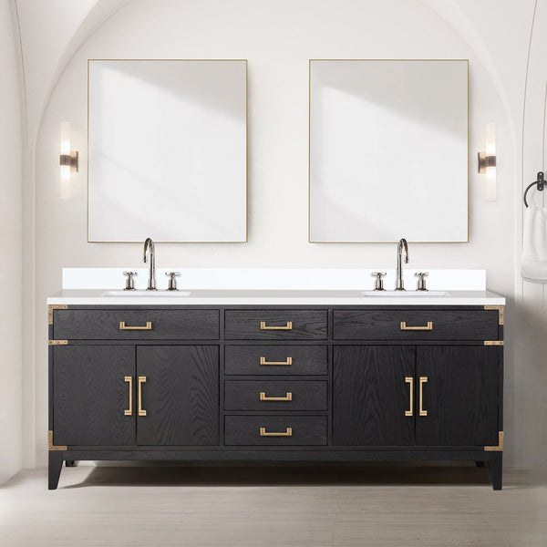 English Elm Black Oak Double Bath Vanity – 80” Wide, Elegant Storage Solution For Modern & Transitional Bathrooms B2731P260960
