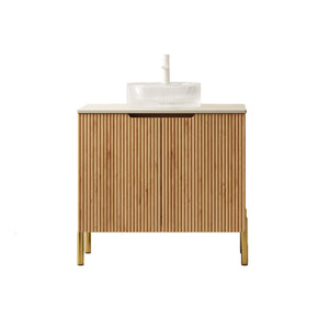 English Elm Turio Freestanding Bathroom Vanity Plywood Cabinet Sintered Stone Top Glass Basin W2615S00642