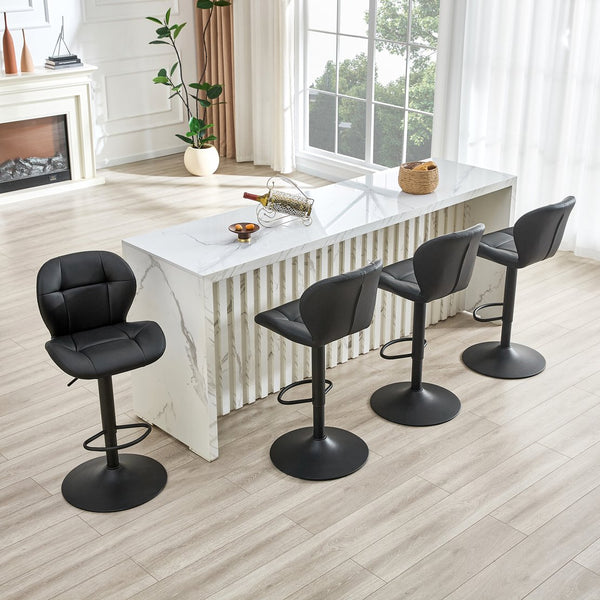 English Elm Set of 2 Adjustable Pu Tufted Barstools with Metal Base for Kitchen or Bar W3875P382611