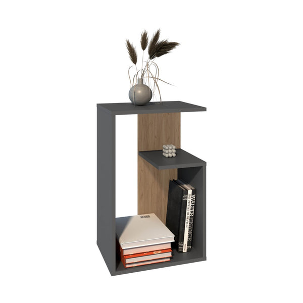 English Elm Side Table 25" H - Modern Matte Gray Design With 2 Open Shelves For Small Spaces & Versatile Use B097P296870-GIGA