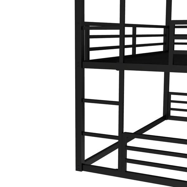 English Elm Twin Xl Triple Bunk Bed - Heavy-Duty Metal Frame With Guardrails & Noise-Reduced Design In Black W1580S00143-GIGA