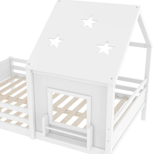 English Elm Full Bunk Bed with Trundle Bookshelf Storage Pine Frame Car Design for Kids Light White W1580S00295
