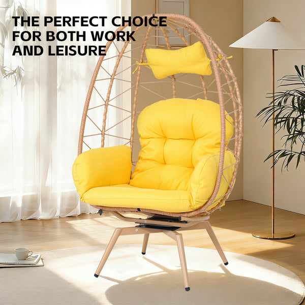 English Elm Oversized Swivel Rattan Egg Chair Hand-woven Wicker Patio Indoor Lounge Seat T5880P501002