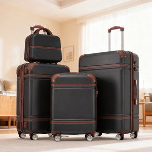 English Elm Hardshell Abs Spinner Luggage Set Four Piece Expandable Tsa Lock Travel Suitcases Black N732P170218B