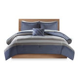 Intelligent Design Marsden Casual Striped Comforter Set with Bed Sheets ID10-1732 Blue/Grey