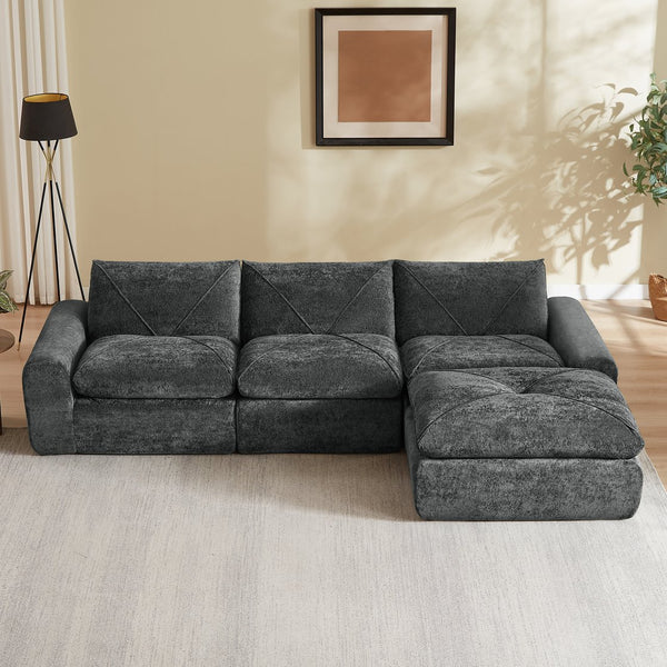 English Elm Modern Chenille Modular Sectional Sofa with Foot Pedals for Living Room Comfort Dark Gray W3396S00073