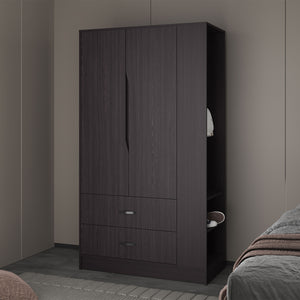 English Elm Dakota Modern Freestanding Armoire with Double Doors, Hanging Rod & Shelves — Sleek Black Storage B200S00445