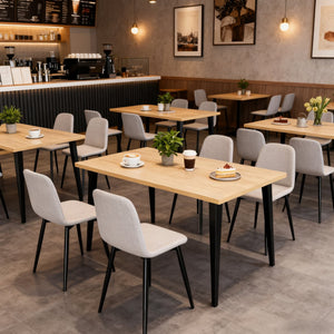 English Elm 63-inch Rustic Modern Dining Table with Engineered Wood Top, Iron Legs, Scratch-Resistant Finish, Seats 6-8 W2699P365917