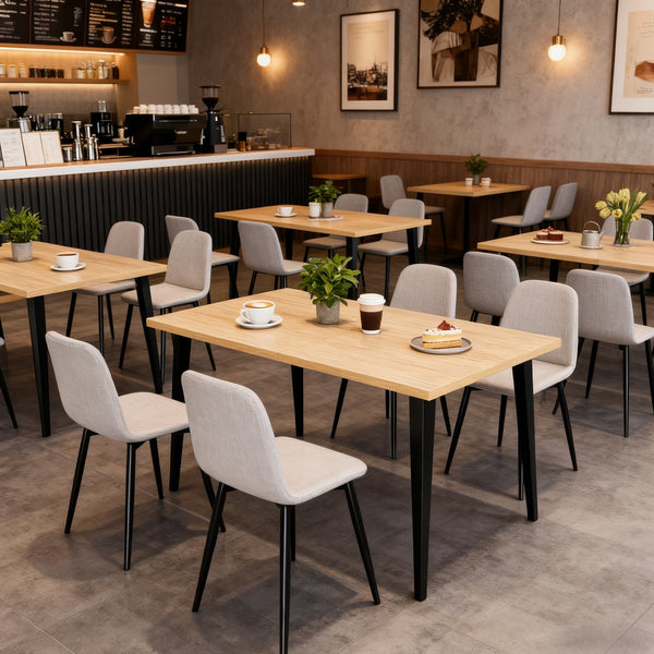 English Elm 63-inch Rustic Modern Dining Table with Engineered Wood Top, Iron Legs, Scratch-Resistant Finish, Seats 6-8 W2699P365917