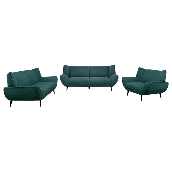 English Elm Logan Teal Blue 3-Piece Sofa Set: Modern Wingback Design With Plush Comfort & Sleek Metal Legs B062S01269