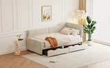 English Elm Twin Size L-Shaped Corduroy Daybed,Upholstered Bed Frame With 2 Storage Drawers, Beige