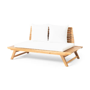 English Elm Christopher Knight Home® - SEDONA Acacia Wood Loveseat with Water-Resistant Cushions and Wide Seat Panel for Outdoor Comfort Teak 68.5 L x 32 W x 11.25 H 63745.00WHI