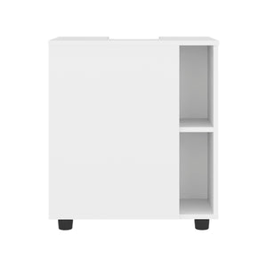 English Elm Pascuale Compact Under-Sink Cabinet with Cut-Out Back, Double Door + 2 Side Shelves, White Finish B200P368112