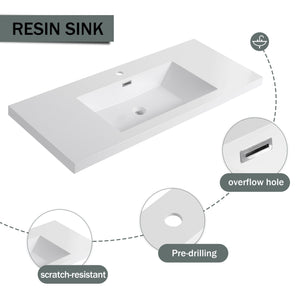 English Elm 48" Freestanding Bathroom Vanity with Thick Resin Sink, Soft-Close Doors, Adjustable Shelves, Durable Finish Light Coffee W999S00297