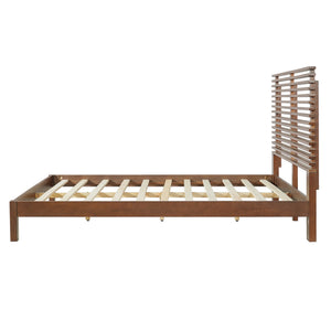 English Elm Premium Solid Pine Queen Platform Bed Architectural Slat Headboard Modern Bedroom Walnut N770PQ367009D