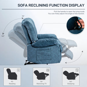 English Elm Living Space Massage Recliner Chair with Lumbar Heat Vibration and Full Body Support Blue W1403P457323