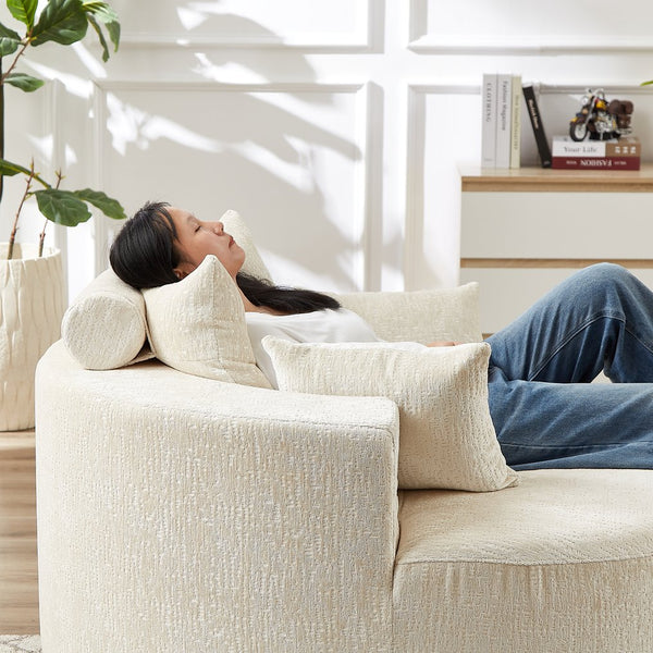 English Elm 55'l Chenille Round Sleeper Chair Fluffy Sculptural Seat for Living Room or Bedroom W834P401614