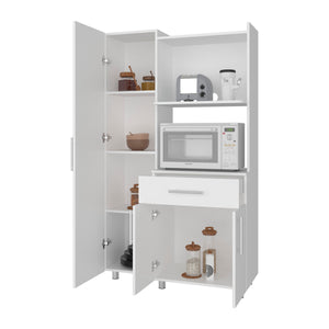 English Elm Lehr Tall White Pantry Cabinet with Six Doors One Drawer and Vertical Kitchen Storage B097S00252