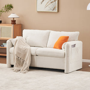English Elm 003-Modern Loveseat Plush Chenille 2-Seater Sofa, High-Density Foam Cushions, 60" Compact Ivory White for Small Spaces W2636P232358