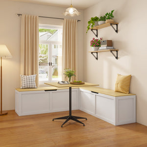 English Elm Right-angle Corner Storage Bench Nordic Two-tone Wood Seat for Compact Dining Spaces W5026P429576