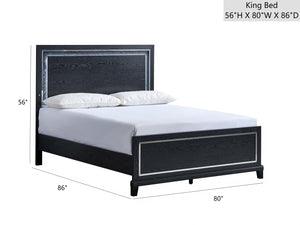 English Elm Livingston King Panel Bed - Elegant Black Finish With Backlit Headboard For Modern Bedroom Style B078S00638