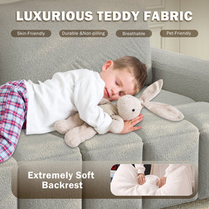 English Elm 90.2" Plush Teddy Fabric Convertible Sleeper Sofa with Hidden Storage for Living Room Light Grey W1885S00312