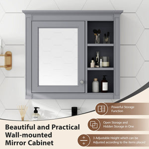 English Elm 30'' Modern Medicine Cabinet Wall Mirror with Hidden Storage and Adjustable Open Shelves for Bath Grey WF318452AAE