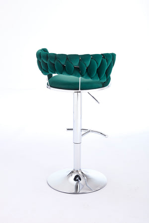 English Elm Set of 2 Velvet Bar Stools with Chrome Base Swivel Height Adjustment Plush Cushion Modern Comfort Green W1249P247739