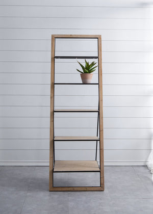 English Elm 24.8x26.4x72.4" Five Tier Fir Wood Ladder Bookshelf Farmhouse Iron Hardware Display W2078P499743