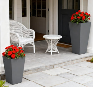 English Elm Durable Stackable Magnesium Oxide Planters 2 Pack Matte Stone Finish Outdoor Patio Set T3971P423406