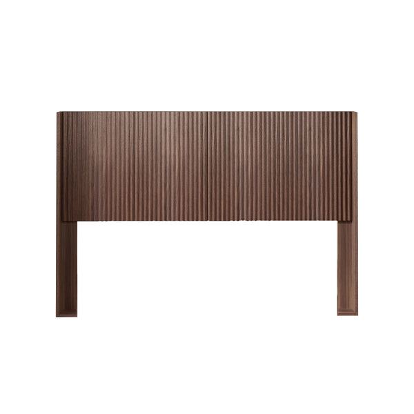 English Elm Wood Fluted Wingback Queen Headboard Walnut Finish Modern Farmhouse Wall Mounted W3520P383457