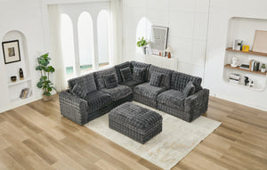 English Elm M5444 Modular Fabric Sectional Sofa Set In Dark Grey – Versatile Comfort With Wedge & Ottoman! W1805S00141