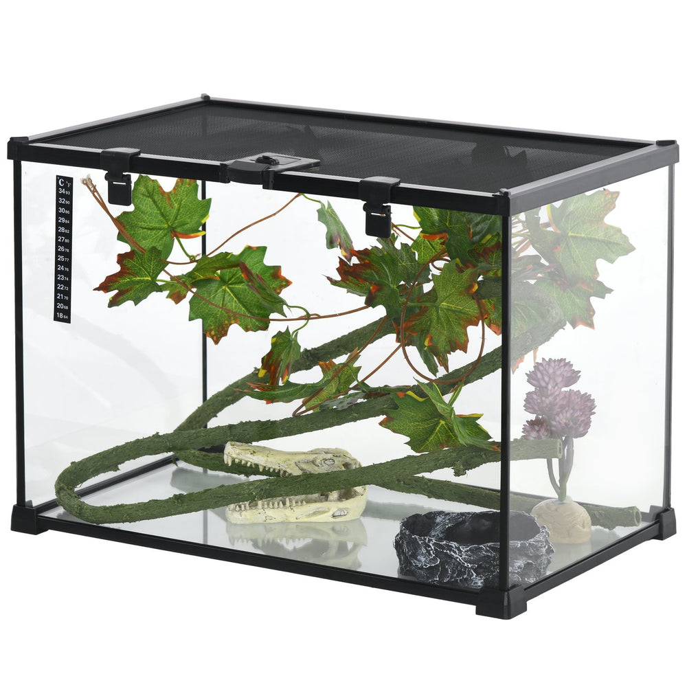 English Elm PawHut Glass Reptile Terrarium 14 Gal w/ Sliding Mesh Top, Leakproof Raised Base & Decor Kit W2225P200848