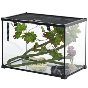 English Elm PawHut Glass Reptile Terrarium 14 Gal w/ Sliding Mesh Top, Leakproof Raised Base & Decor Kit W2225P200848