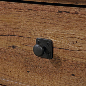 English Elm Dresser, Contemporary Brown Finish With Deep Drawers & Sleek Metal Handles For Modern Storage Solutions B356P402624