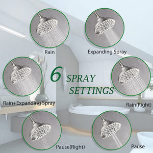 English Elm 6 High-Pressure Shower Head 5" Rain Fixed Ceiling-Mount with 6 Spray Modes, Anti-Clog Nozzles, Easy Install, Low-Flow Performance Brushed Nickel T3177P277454