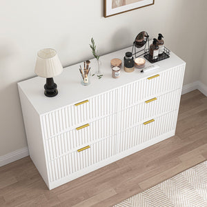 English Elm Modern Six Drawer Chest with Wavy Textured Fronts Sleek Matte Storage for Any Room White W409P307526
