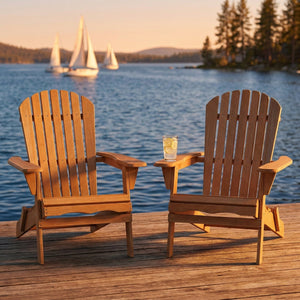 English Elm Outdoor Solid Hemlock Adirondack Chair Set Two Foldable Slatted Patio Seats W2640P400927