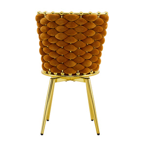 English Elm Set of 2 Velvet Dining Chairs with Braided Rope Backrests and Sculptural Metal Legs Gold,Orange W1512P491450