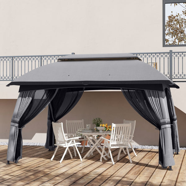 English Elm Outsunny 10' X 13' Outdoor Patio Gazebo With Vented Roof & Insect Netting For Stylish Backyard Comfort W2225P174240-GIGA