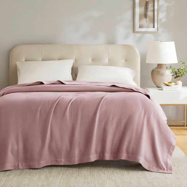 JLA Home Madison Park - Blanket Egyptian Cotton Ultra-Soft White Throw for Breathable Year-Round Comfort, Durable & Machine Washable Rose MP51N-6365