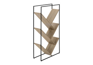 English Elm Bookshelf, 5-Tier Slanted Etagere with V-Shaped Open Shelves, Slim Black Metal Frame, 60" H taupe 39 L x 13 W x 7 H B2710P218981