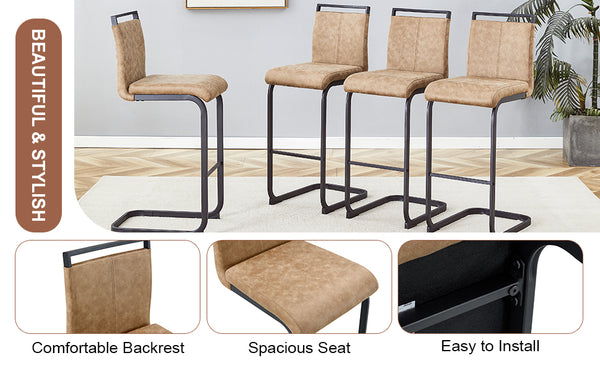 English Elm 42.5 Modern Brown Tech Fabric Bar Stool Set of 2 with Black Metal Legs, Non-Slip Feet, 42.5" W1151P230596