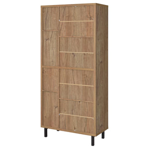 English Elm Stagg Oak Finish Shoe Cabinet with Cane Doors and Black Metal Legs for Entryway B062P451793