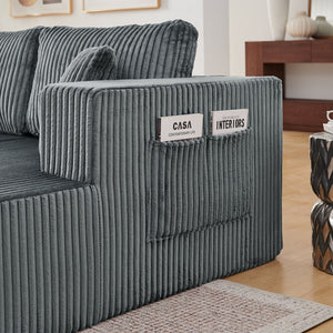 English Elm 132" U-shaped Modular Corduroy Sectional with Deep Foam Cushions for Living Room Dark Grey W5802S00003