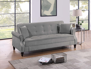 English Elm Adjustable Sofa Bed with Hidden Under-Seat Storage, Button-Tufted Comfort & Rolled Arm Elegance Gray 72 L x 45 W x 13 H B089P240493