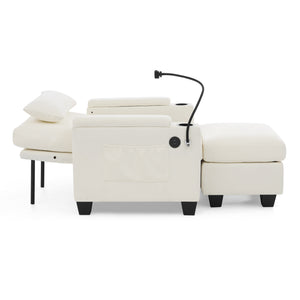 English Elm Single Chenille Manual Recliner with Usb Port Hidden Storage Ottoman and Cup Holders Beige W487P423650