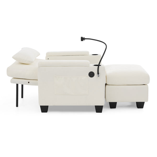 English Elm Single Chenille Manual Recliner with Usb Port Hidden Storage Ottoman and Cup Holders Beige W487P423650
